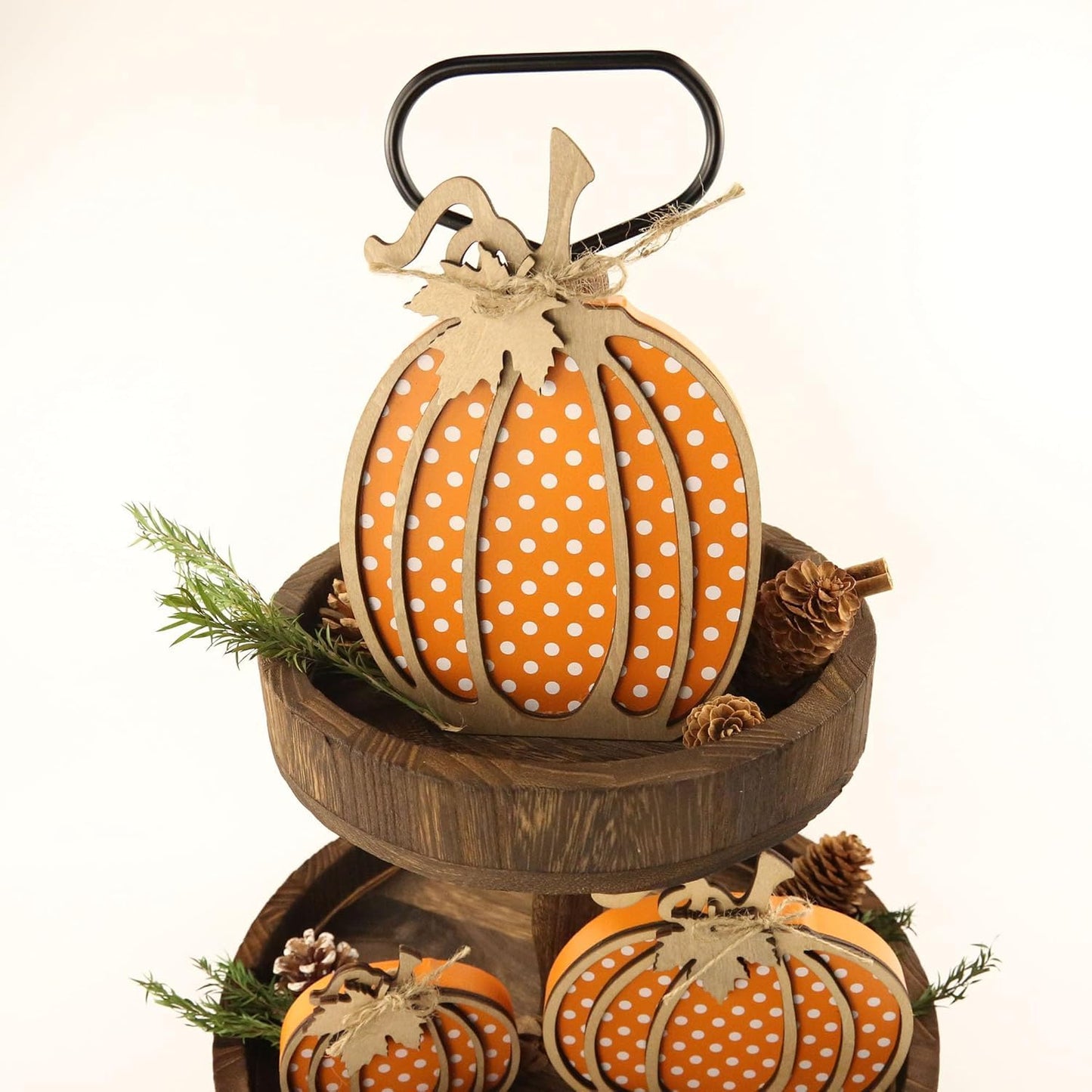 Fall Decor Wooden Pumpkin Decorations for Home 3PCS Autumn Pumpkin Farmhouse Harvest Decorations Self Sitters Mantel Table Sign Tiered Tray Decor
