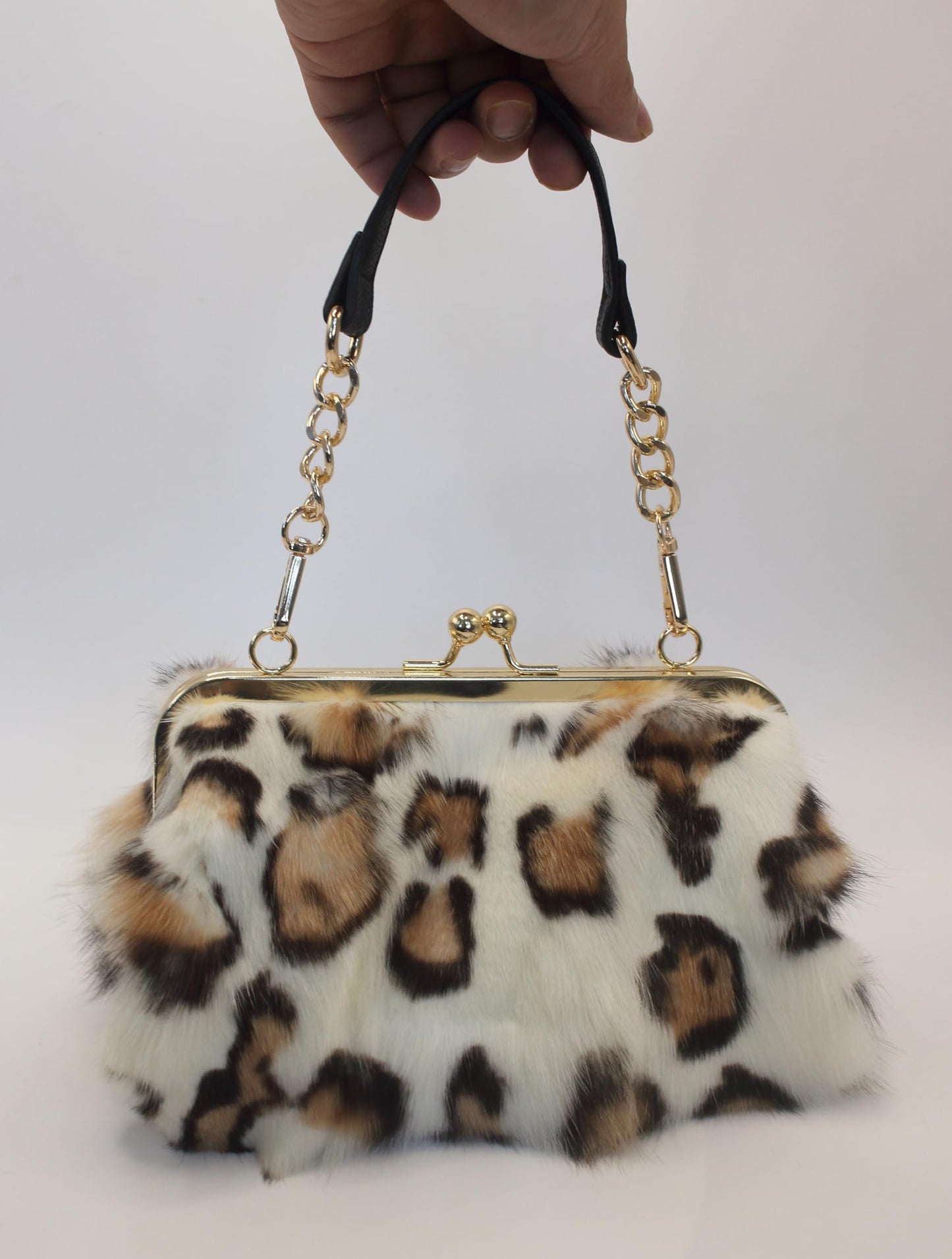 Luxurious Fashion Natural Fox Fur with Hair Handbag for Women and Ladies (Leopard Elegance)