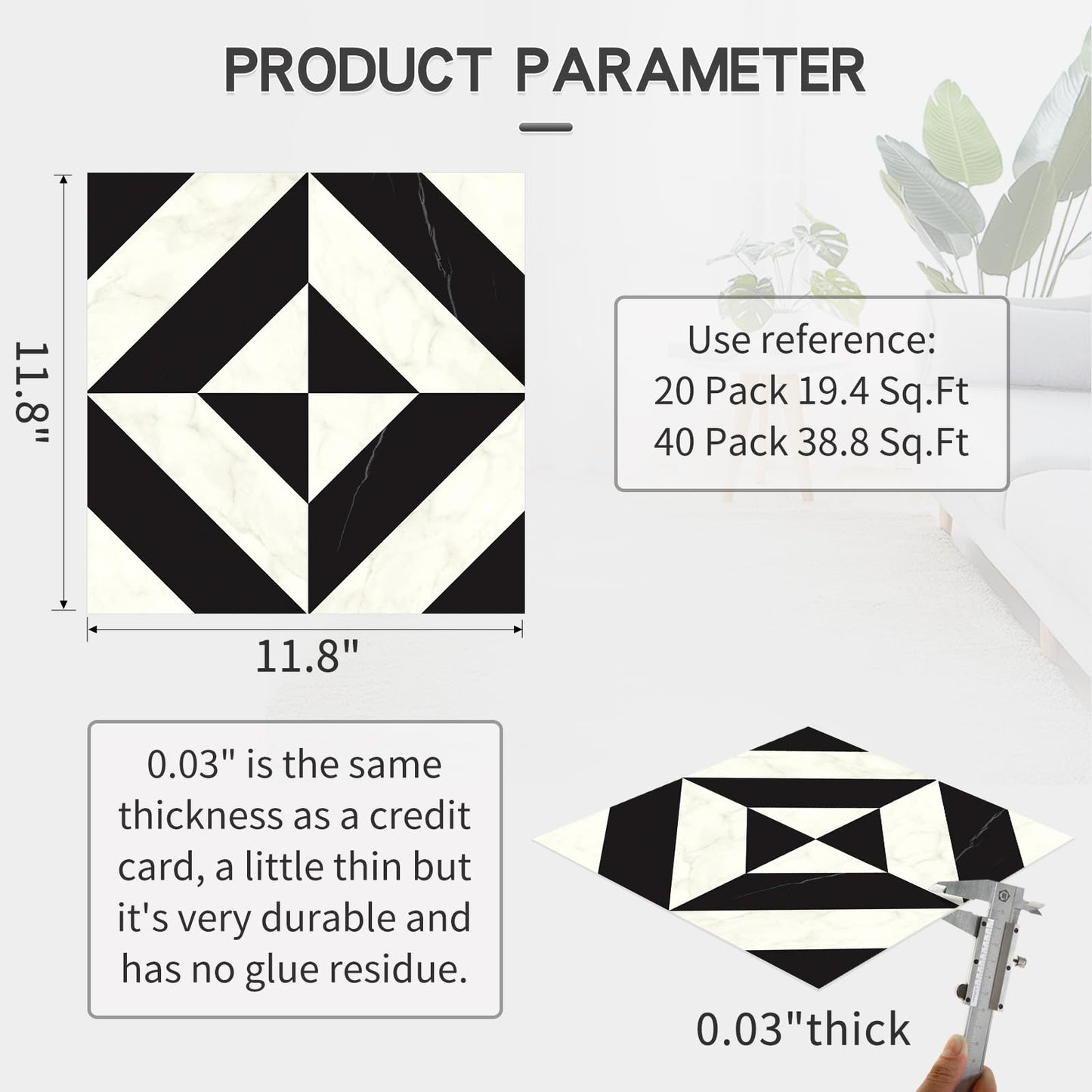 MORCART Peel and Stick Floor Tile - 20 PCS, 11.8" x 11.8" Vinyl Flooring - Waterproof Self-Adhesive Tile Sticker for Bathroom, Kitchen, Dining Room, Bedrooms - Cover 19.4 Sq. Ft, Black & White Marble