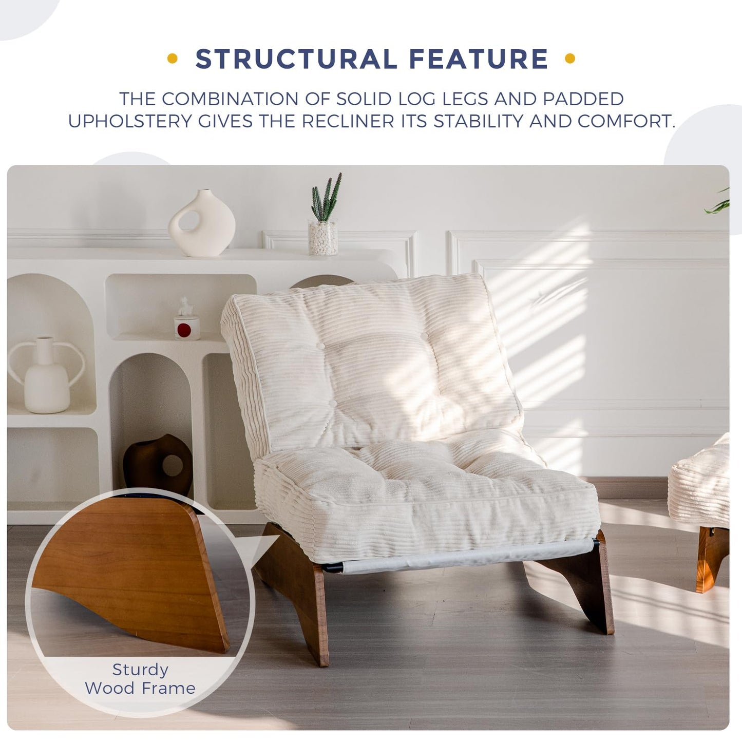 MAXYOYO Accent Chair with Ottoman Adjustable Backrest, Tufted Living Room Chair Upholstered Lounge Chair with Footrest Set, Modern Chair Cozy Reclining Chair for Reading Room, Beige