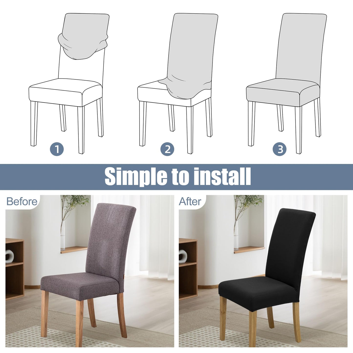 BIETYONE Dining Chair Cover,Dining Room Chair Covers Set of 6,Stretch Kitchen Chair Cover,Washable Dining Chair Cover,Parsons Chair Slipcovers Protective,for Home,Restaurant,Banquet(Black)