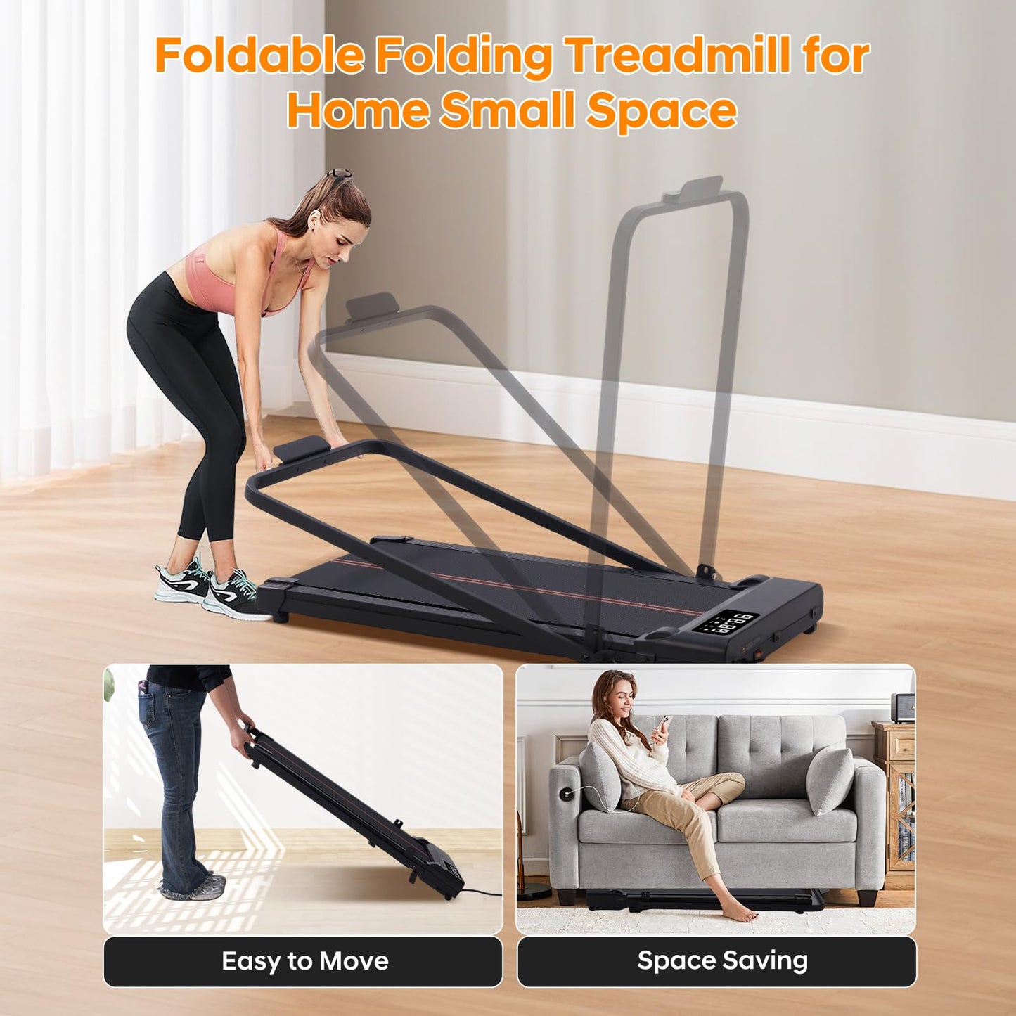 Walking Pad Treadmill with 12% Incline and Handle Bar, 3.0HP Folding Foldable Treadmills for home small, Portable Small Treadmill with Handles, Small Treadmills with Incline and Remote, 320LB Capacity