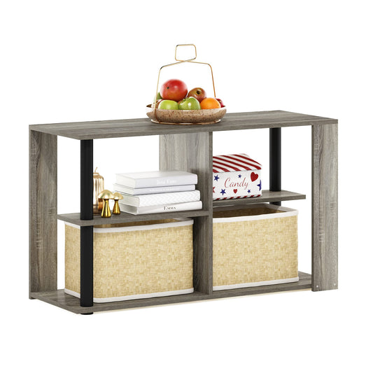 Furinno Romain Narrow End Table with Shelves, French Oak/Black