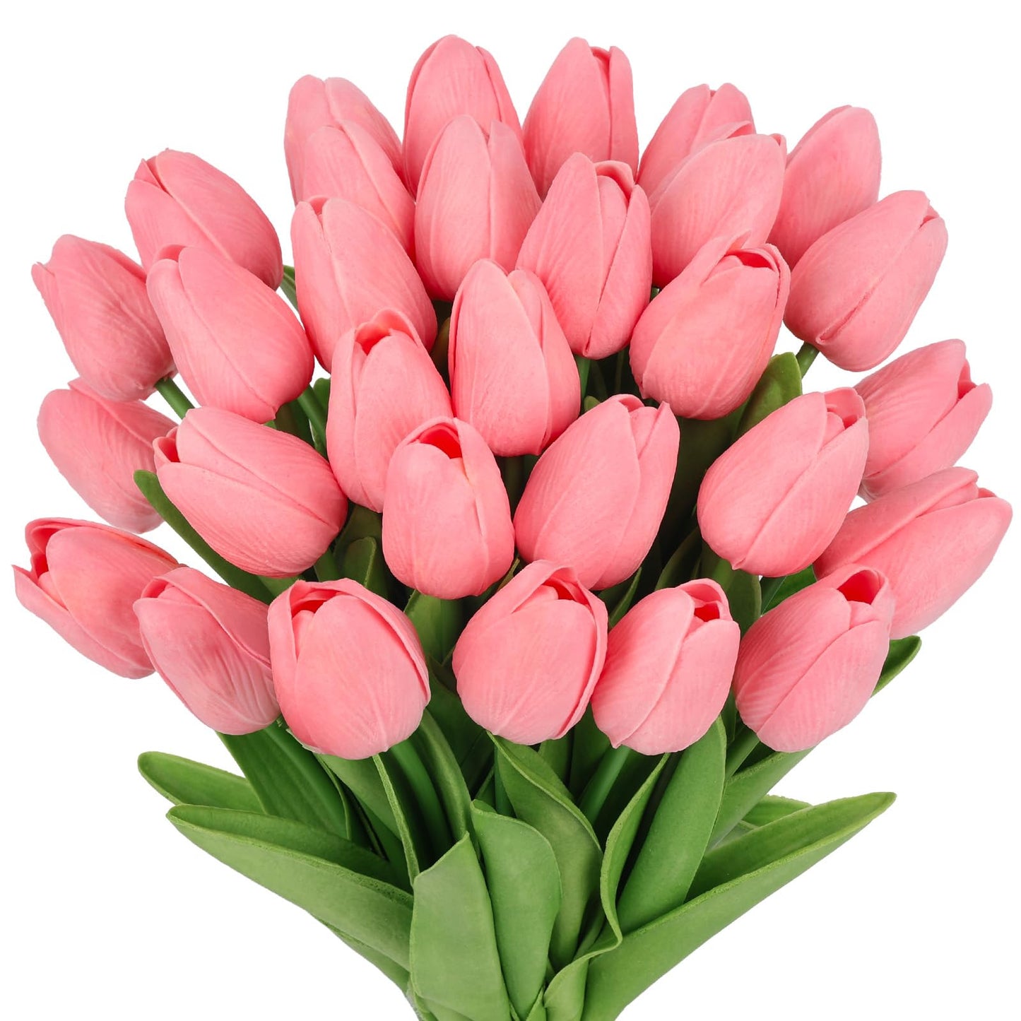 MACTING 30 PCS Artificial Tulip Flowers 13.7" Real Touch Fake PU Tulips Bouquet Faux Pink Flowers for Floral Arrangements Table Centerpieces Kitchen Home Indoor Outdoor Summer Decorations