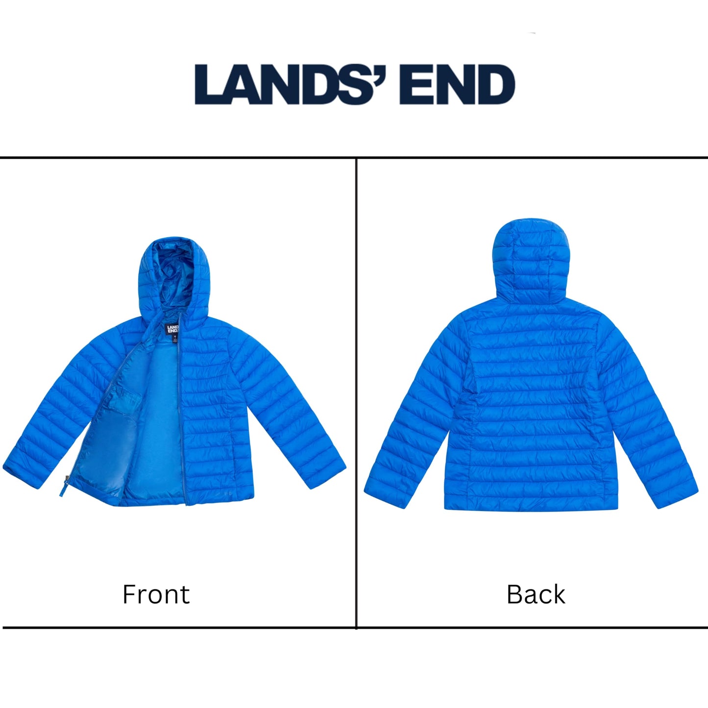 Lands' End Kids Full Zip Lightweight Thermoplume Hooded Jacket, Nautical Blue, Medium
