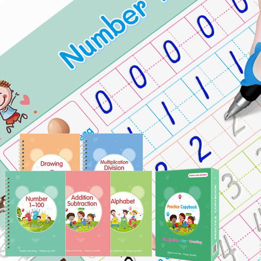 Grooved Writing Books for Kids, Magic Practice Copybook, Reusable Handwriting Practice Book Kit for Kids Age 3-8 Calligraphy, 7.8in×5.5in