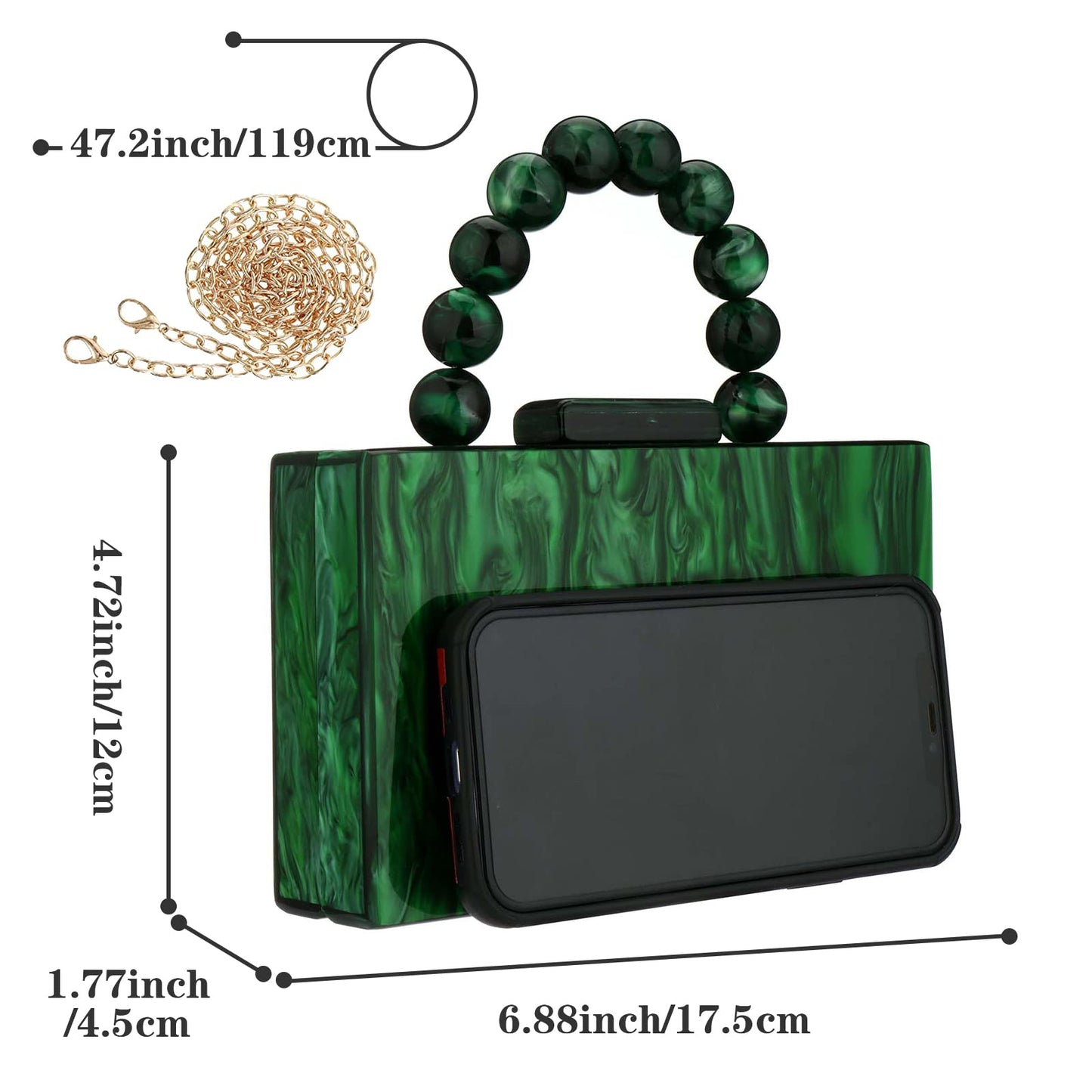 Acrylic Purses Evening Clutch Bag Marbling Handbags for Women Cross Body Bag with Pearl Chain Formal Wedding Prom Party (Dark Green)