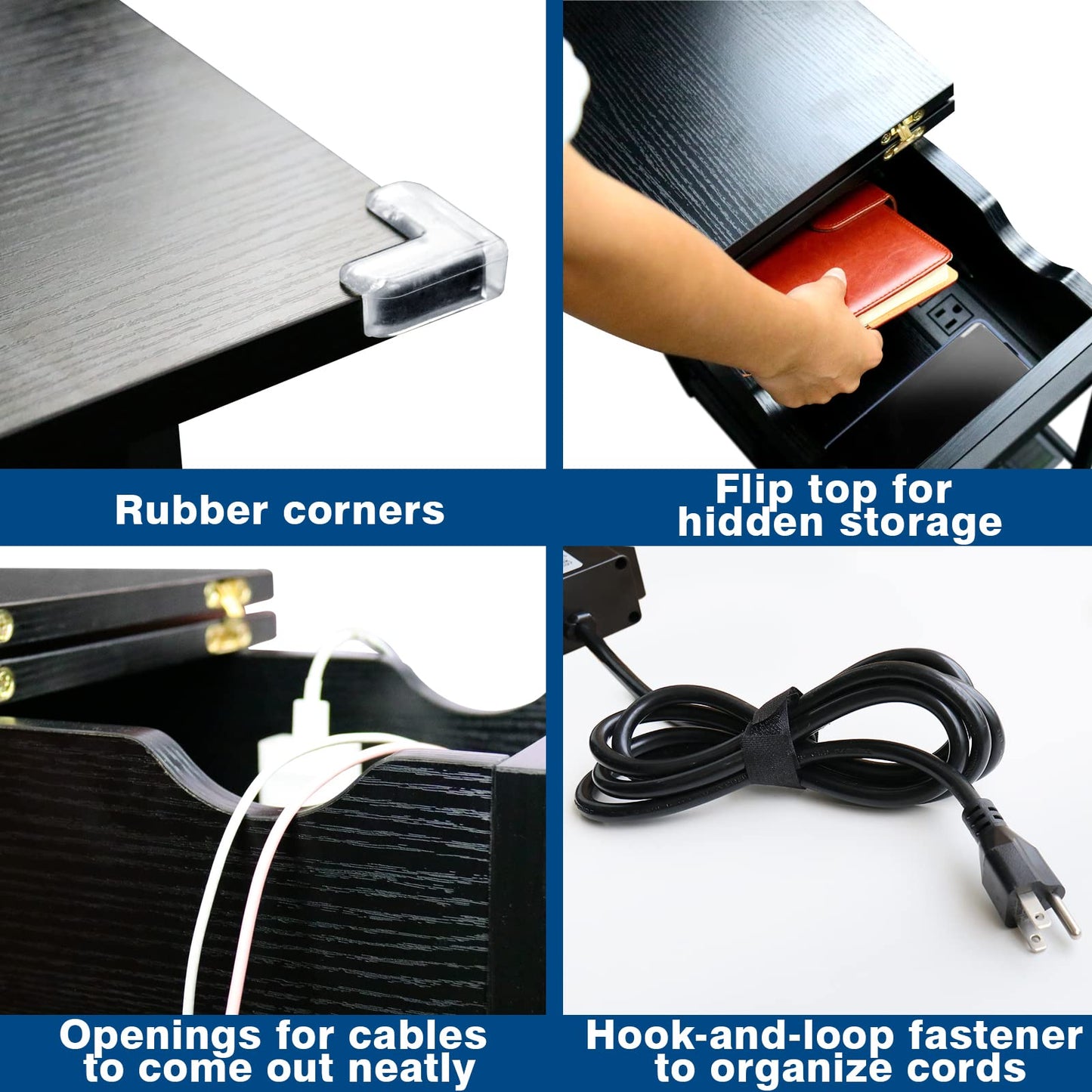 SAUCE ZHAN Sofa Side Table with USB Ports and Outlets, Narrow End Table with Storage Shelf for Small Spaces Bedside Nightstand with Charging Station for Living Room, Bedroom, Black