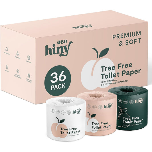 ecoHiny Premium & Soft Bamboo Toilet Paper | 12 Mega Rolls, 3 ply & 350 Sheets | FSC Certified, PFAS Free, BPA Free, Septic Safe | Tree Free Toilet Tissues | Plastic Free Packaging
