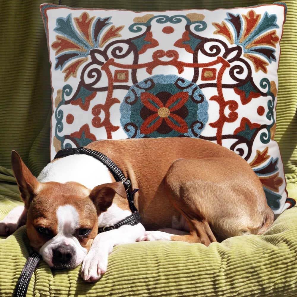 Oneslong Decorative Throw Pillows Cover 18x18inch Pack of 1 Embroidered Pattern 100% Cotton Couch Pillow Covers for Living Room Sofa Chair