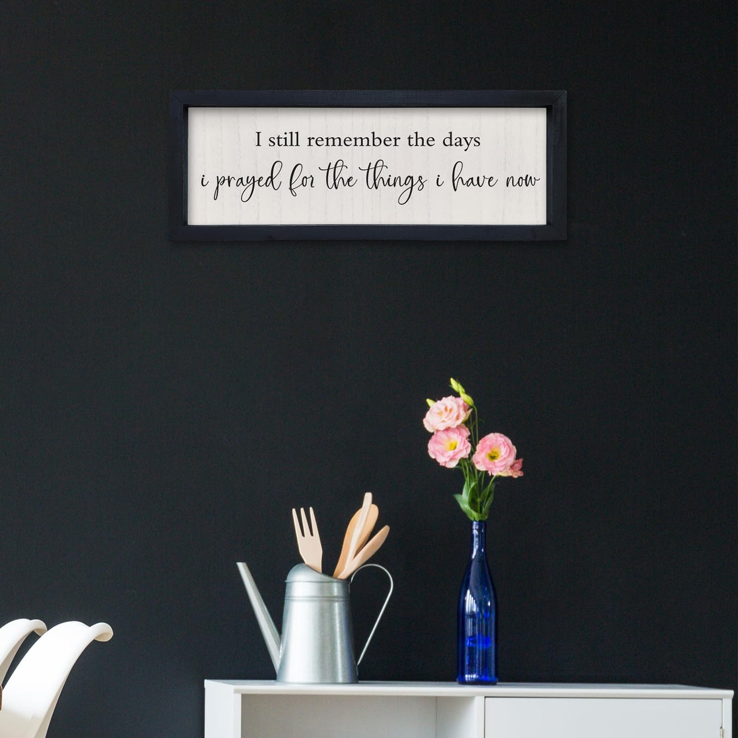 SRSZHIYUE I Still Remember the Days I Prayed Sign 16"×6" Living Room Wall Decor Wooden Framed Wall Hanging Art (Black)