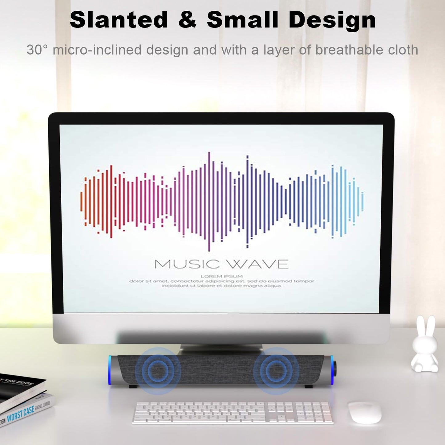 SOULION R30 Computer Speakers, Colorful LED Lights with Switch Button, Surround Sound Portable Computer Sound Bar Speakers for Desktop, Gray