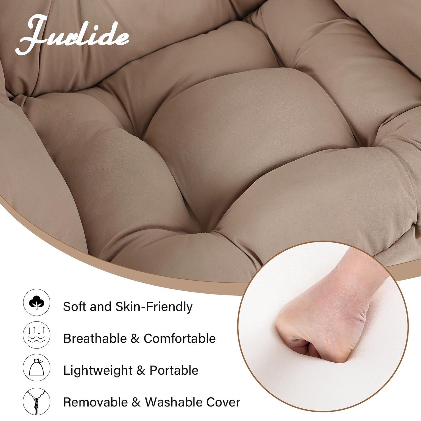 Furlide Lazy Chair with Ottoman, Modern Lounge Armchair with Lumbar Pillow, Accent Cozy Reading Chair and Folding Footstool for Bedroom, Dorm, Living Room,Khaki