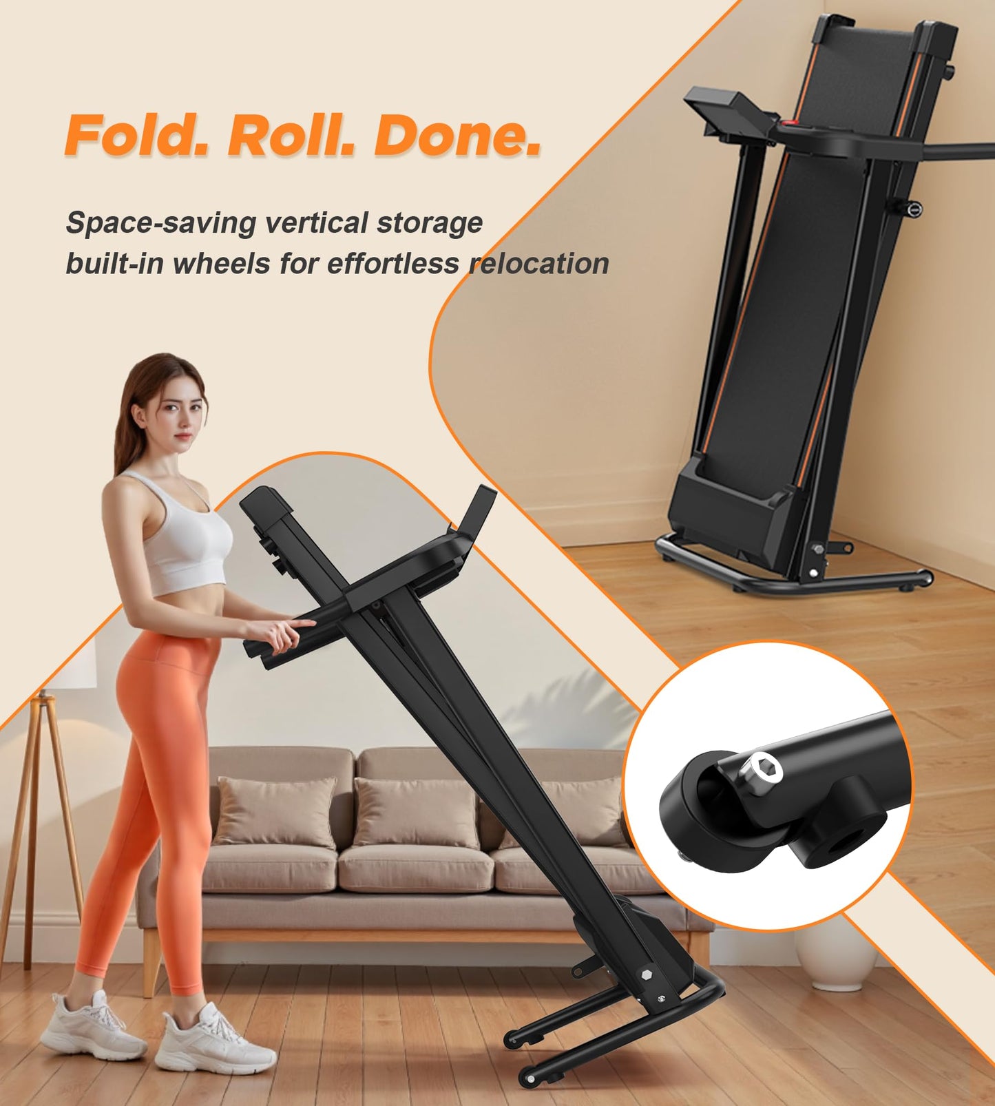 FYC Folding Treadmills for Home with 2.5HP, 300 LBS Capacity, Knee Protection Shock Absorption, Bluetooth with Fitshow App, Space-Saving Design.