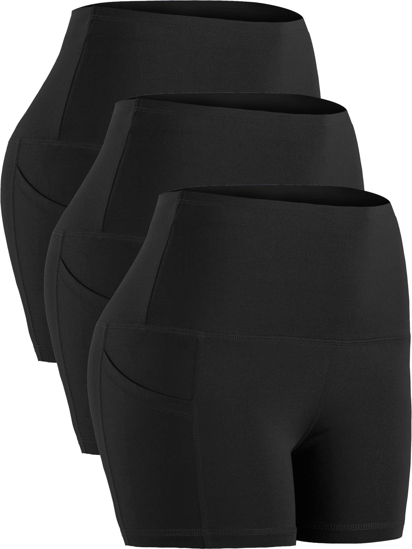 CADMUS High Waist Athletic Shorts for Womens Yoga Fitness Workout Running Shorts with Deep Pockets,3 Pack,1016,Black & Black & Black,Medium