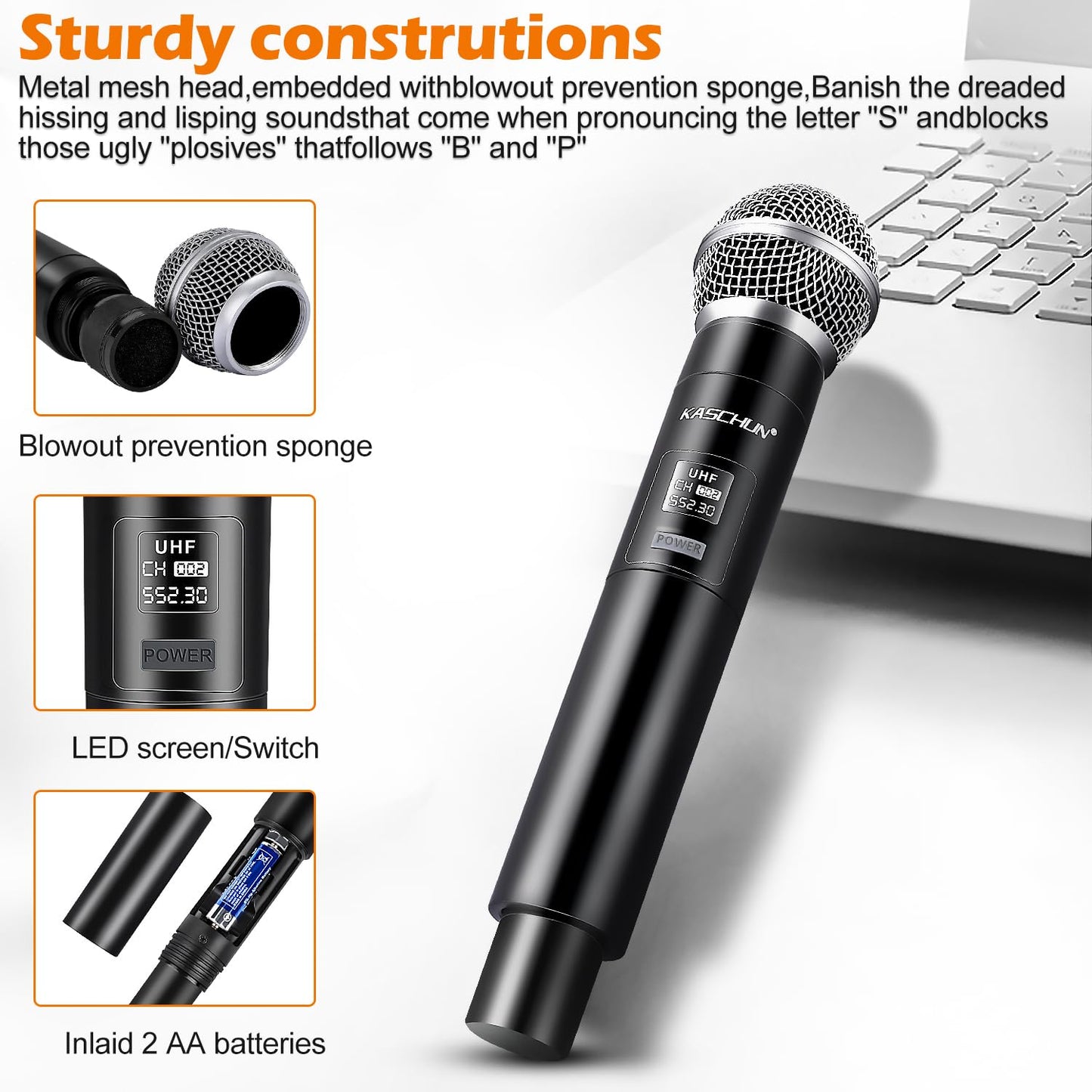 Kaschun Wireless Microphone, Professional Cordless Dynamic Wireless Microphone System, Microfono Inalambrico Professional,100ft Range, Suitable for DJ, Church, Karaoke, Home and KTV (KA-328)