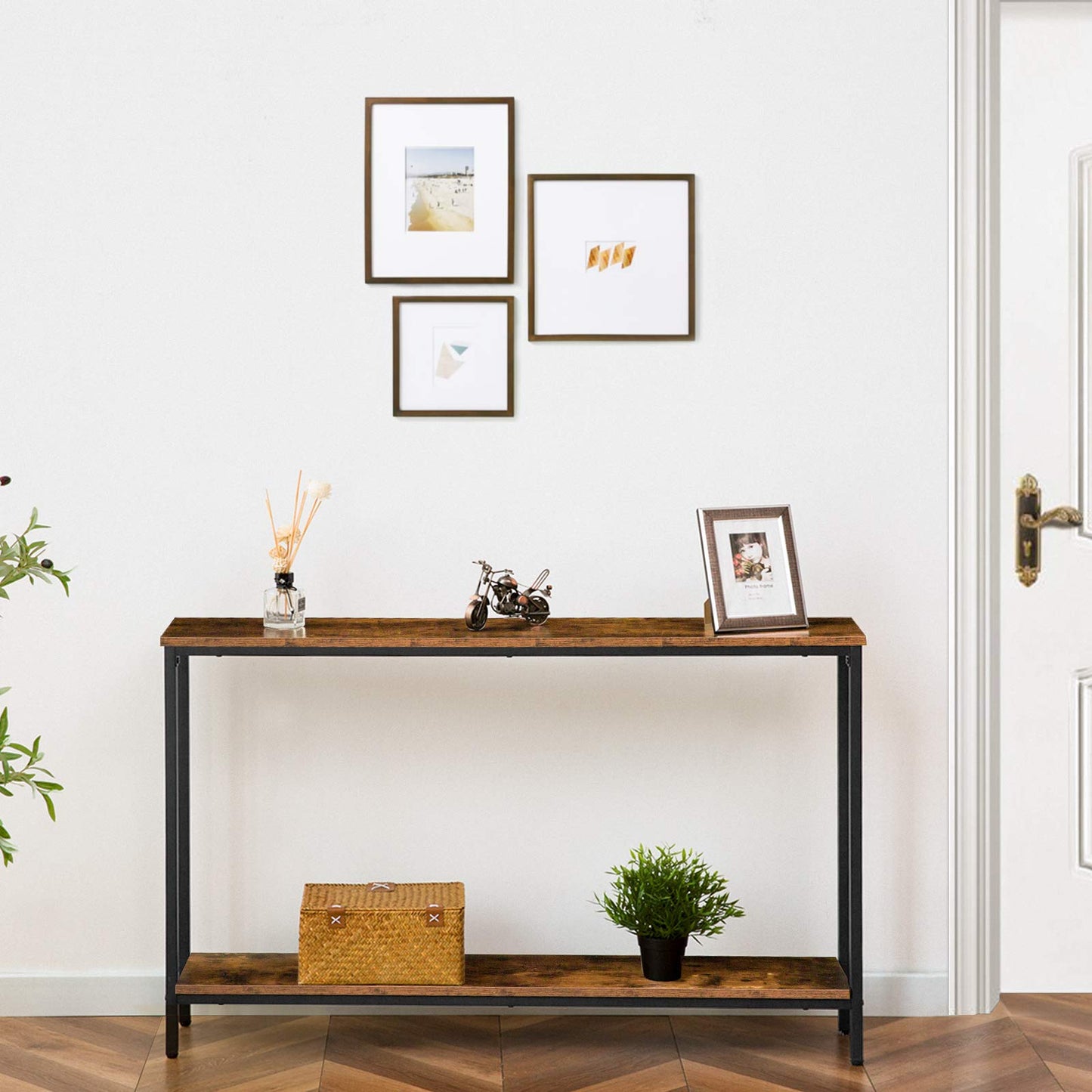 HOOBRO Console Table, 47.2" Narrow Entryway Table, Industrial Sofa Table with Shelf, Entrance Table for Living Room, Hallway, Foyer, Corridor, Office, Metal Frame, Rustic Brown and Black BF20XG01G1