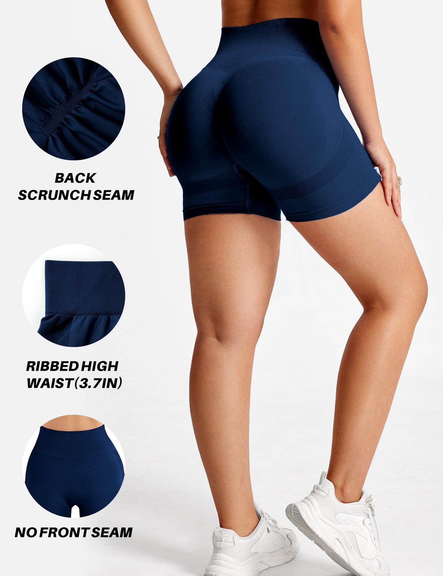 Womens 5" Scrunch Butt Lifting Shorts Workout Gym High Waisted Tummy Control Seamless Booty Yoga Biker Athletic Active Running Short Pants Compression Fitness Clothes Sport Exercise Tights Navy Blue