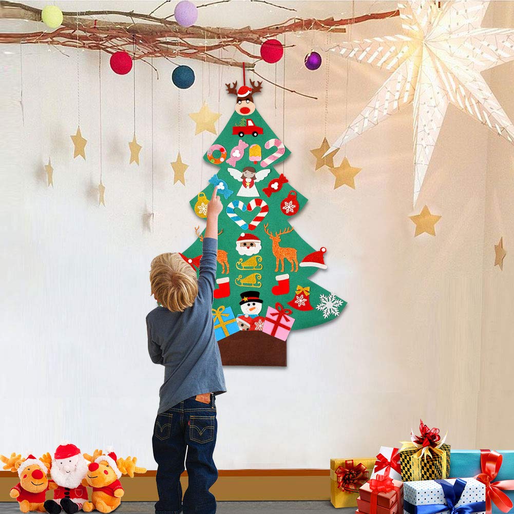 OurWarm DIY Felt Christmas Tree for Kids, 3ft Christmas Tree with 30pcs Glitter Ornaments for Kids Xmas Gifts Christmas Door Wall Hanging Decorations
