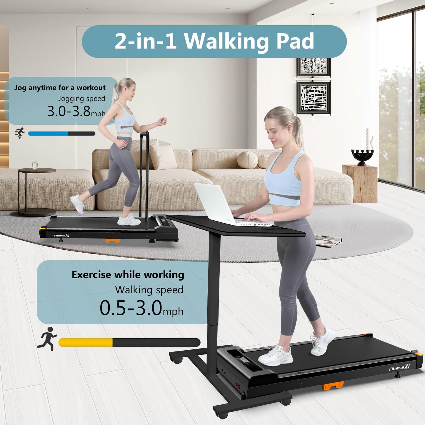 Walking Pad, Under Desk Treadmill for Home, Portable Treadmill 300 lbs Capacity (Black-Timeless)