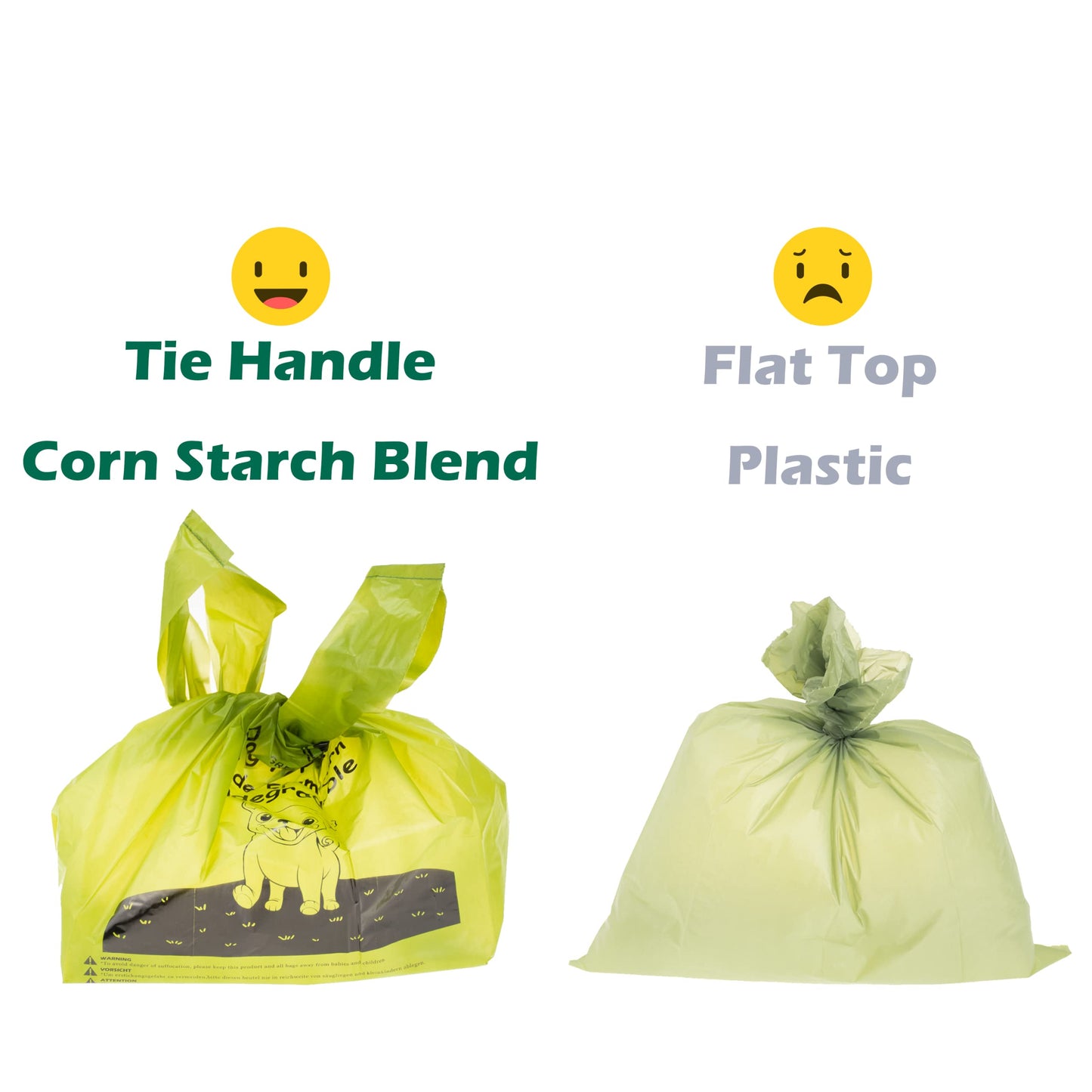 GREENER WALKER Tie Handles Poo Bags for Dog Waste, 600 Doggy Waste Bags Extra Thick Strong 100% Leak-Proof (Green)