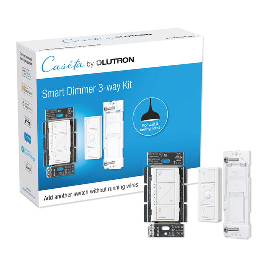 Lutron Caseta 3 Way Smart Dimmer Light Switch Kit, Includes Pico Remote, Bracket, and LED Dimmer Switch, No Neutral Required, P-PKG1WB-WH