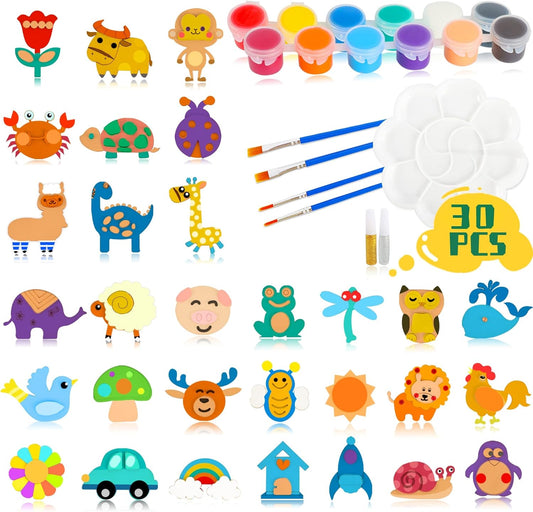 Glintoper 30 Wooden Magnet Painting Craft Kit, Paint Your Own Easter Art and Craft Supplies, Basket Stuffers Party Favors for Boys Girls, Classroom Prize Goodie Bag Gifts for Kids 4-8