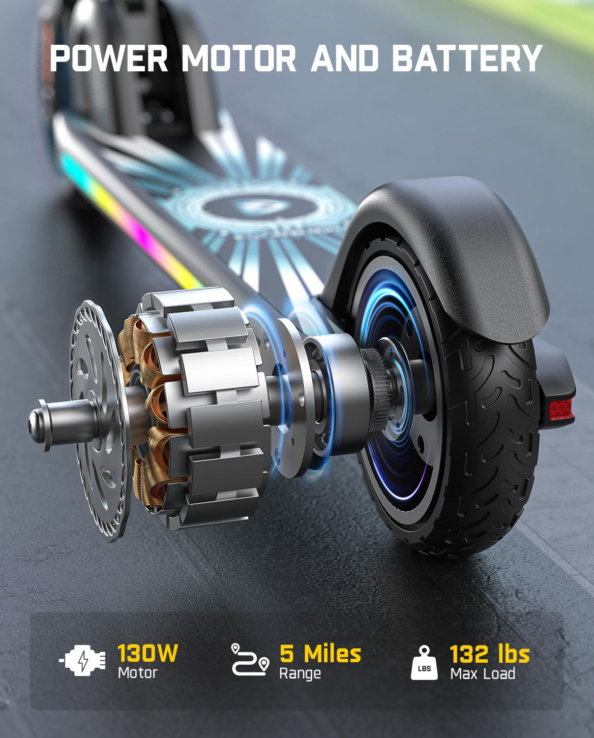 FanttikRide C9 Apex Electric Scooter for Kids 8-12, Adjustable Handlebar Height for Riders 3.9-5.2 ft, 132 lbs, Up to 40 mins Continuous Time, 3 Speed Mode 5/8/10 MPH, Bluetooth Music Speaker, Blue