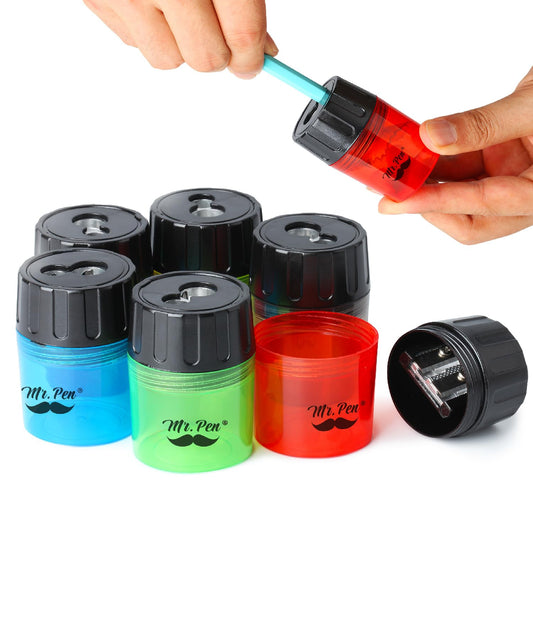 Mr. Pen- Handheld Manual Pencil Sharpener with 2 Sharpening Holes and Screw-On Lid, Pack of 6, Pencil Sharpeners, Colored Pencil Sharpener Manual