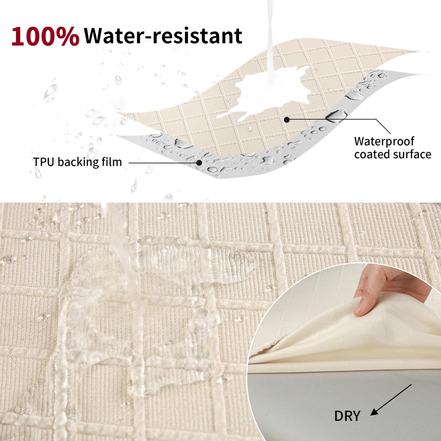 Fuloon Waterproof Seat Cushion Covers 6 PCS, Stretch Jacquard Chair Seat Covers Washable Dining Room Chair Slipcovers Removable Kitchen Cushion Protector (6, Waterproof-Beige)