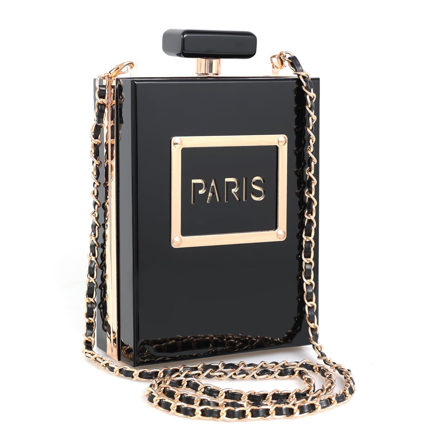 WJCD Clear Purses for Women Paris Perfume Shaped Black Purse Evening Bags Vintage Banquet Handbag (Black)