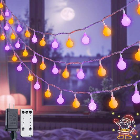 JMEXSUSS 100 LED Orange and Purple String Lights Indoor, Connectable Globe String Lights Plug in with Remote, 33ft 8 Modes Christmas Fairy Lights Outdoor for Bedroom Room Party Carnival Decorations
