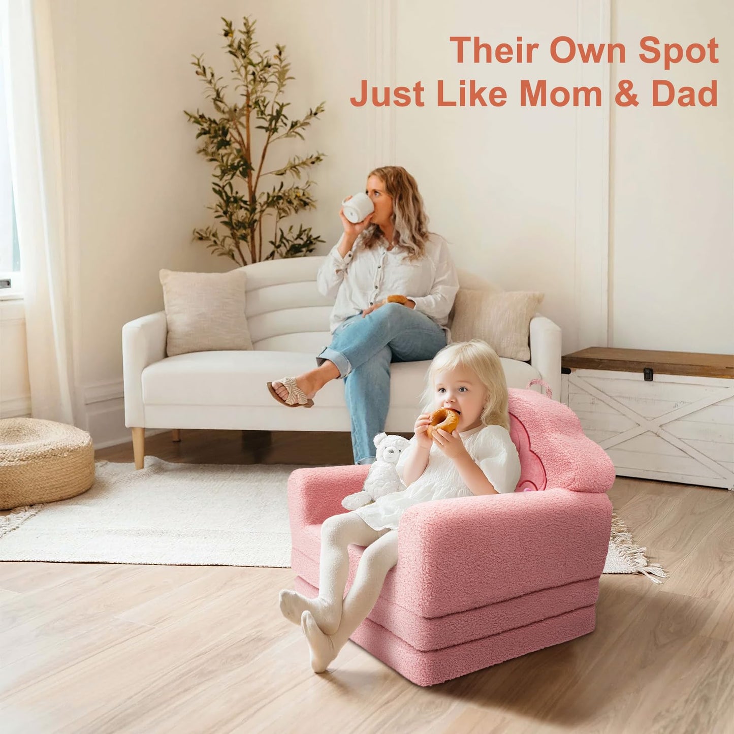 TinyPalsa Kids Couch, 53.1”x23.6” Sofa Bed, Convertible Sofa to Lounger Fold Out, Pink Unicorn Design Chair for Toddlers 1-3, Gift for Birthday, Movie Night