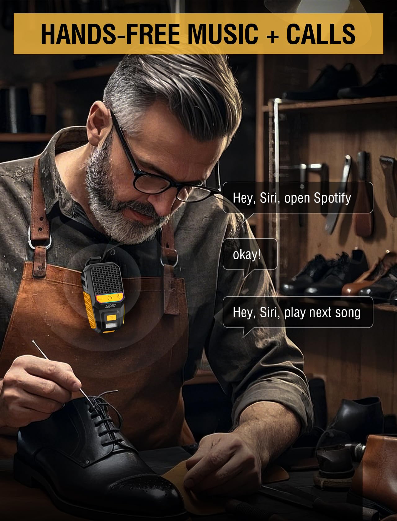 GBEAST Wearable Bluetooth Speaker, Clip-On Mini Portable Speakers All Day Playtime Waterproof Built-in Mic for Hands-Free Music/Calls Bluetooth Speaker with RGB/Flashlight for Jobsite/Outdoor/Golf