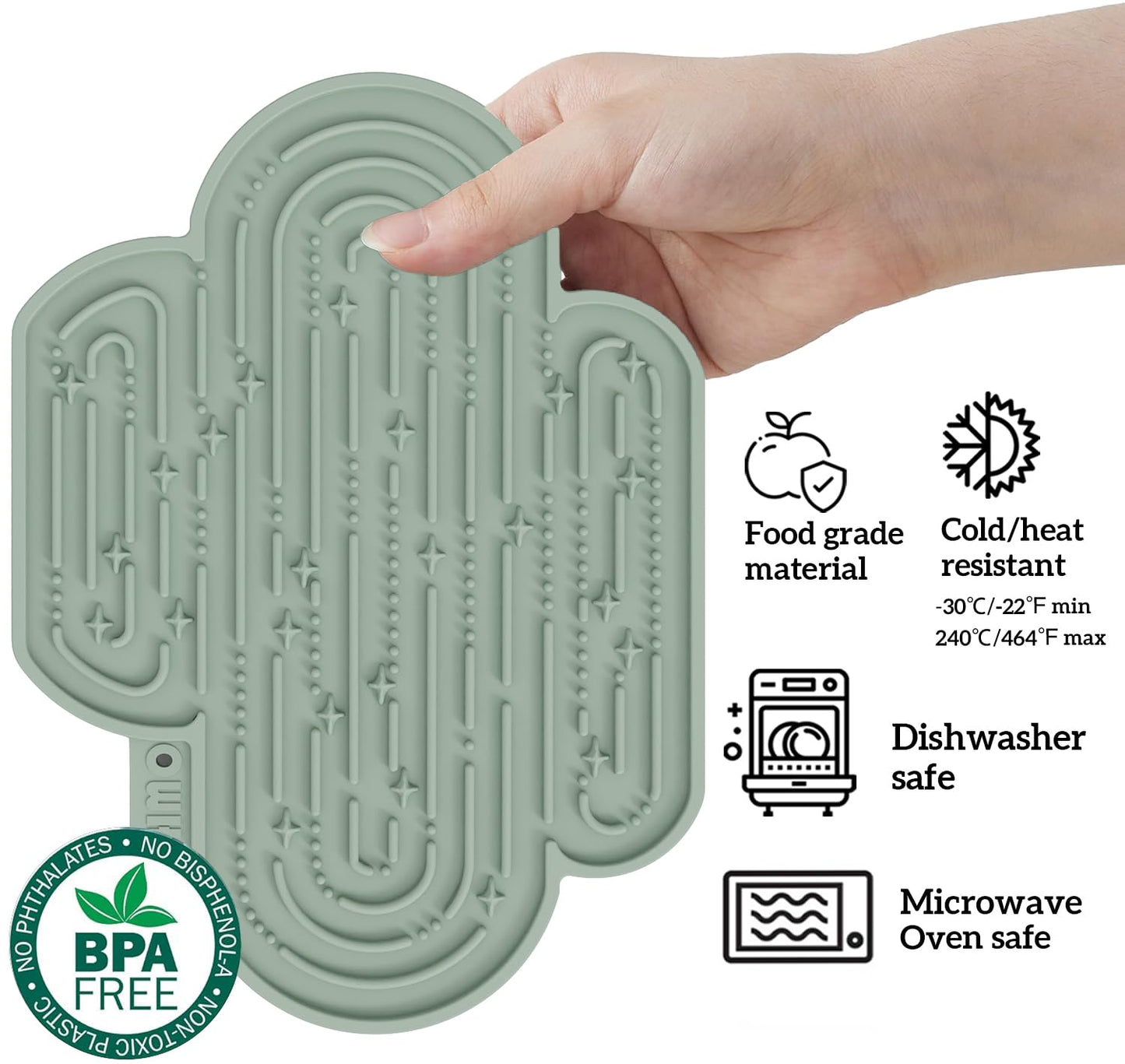 OHMO-Cactus Lick Mat for Dogs and Cats(2 Pack) Easy to Clean Pet Slow Feeder with Suction Cups, Licking Pad for Anxiety Relief and Boredom Reduction(Cactus&Light Green)