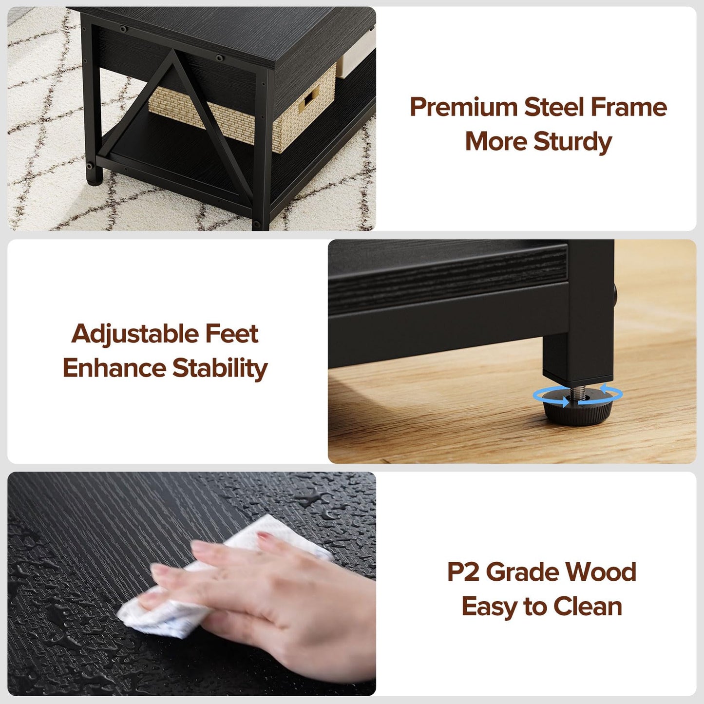 Memobarco Lift Top Coffee Table with Storage Shelf and Hidden Compartment for Small Spaces, Black