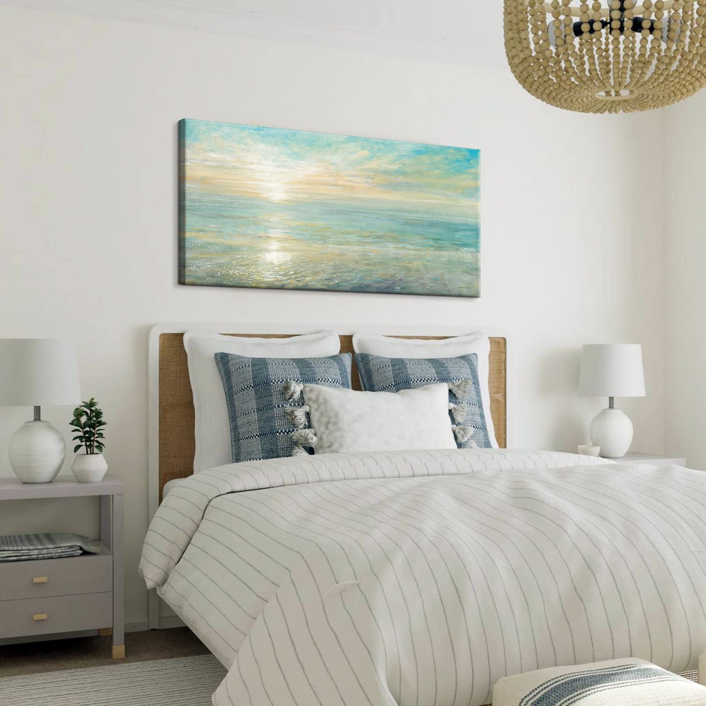 Goldfoilart Beach Sunrise Pictures Ocean Wall Art Coastal Canvas Prints Sea Waves Poster Paintings for Living Dining Room Bedroom Bathroom Framed Artwork Decorations Home Decor 20"x40"