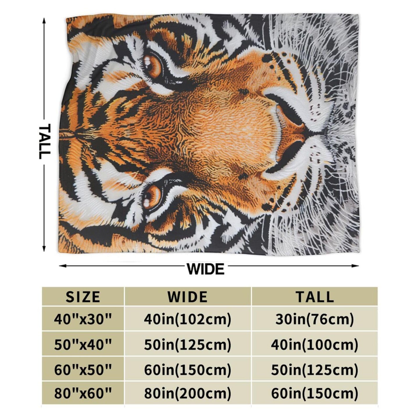 Tiger Print Throw Blanket - Cozy Flannel Soft Warm Plush Lightweight Bedding - Wild Animal Gifts for Girls & Women - 50"X40"