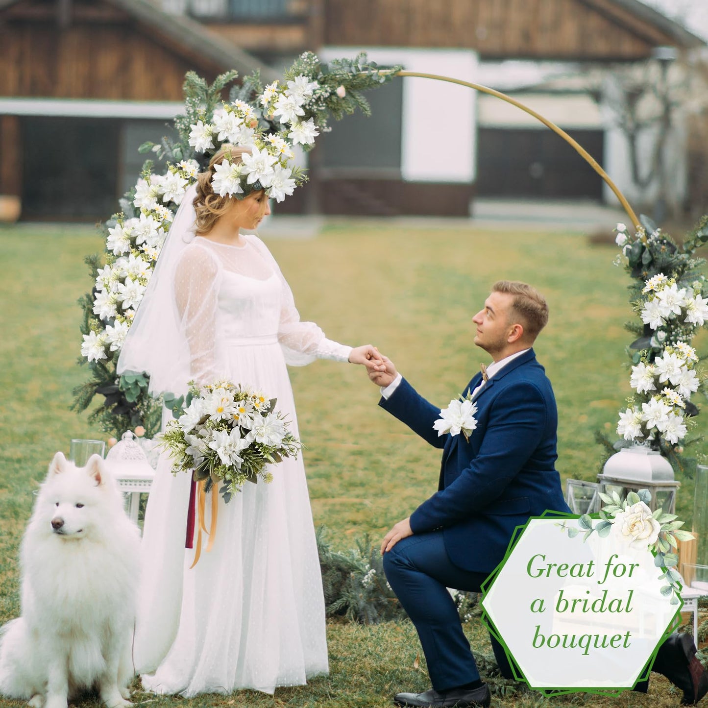 Giegxin 6 Bundles Artificial Dahlia Flowers Bouquets with Daisies Silk Flowers Artificial with Stems Floral Arrangements Faux Dahlias for Home Wedding Party Office Decor(White)