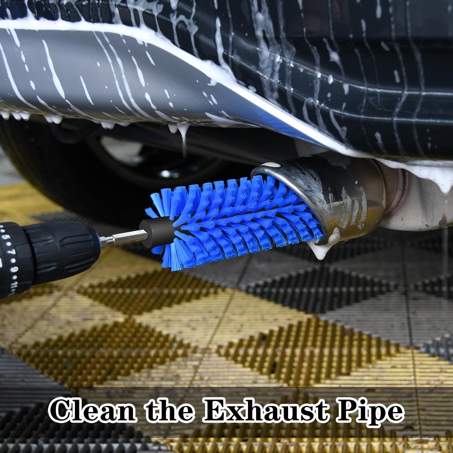 Drill Brush for Car Wheel and Bottle, Highly Dense and Durable Car Cleaning Brush for Wheels, Rims, Engines, Exhaust, Bottle(Dark Blue)