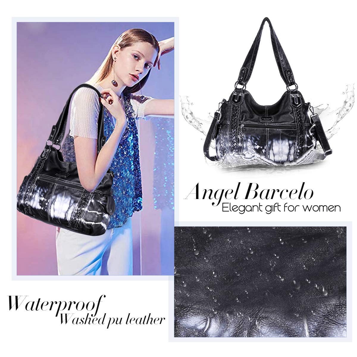 Angel Barcelo Women Handbags Ladies Purse CrossBody Shoulder Bag Designer Tie Dye Satchel Fashion Totes for Girl Black