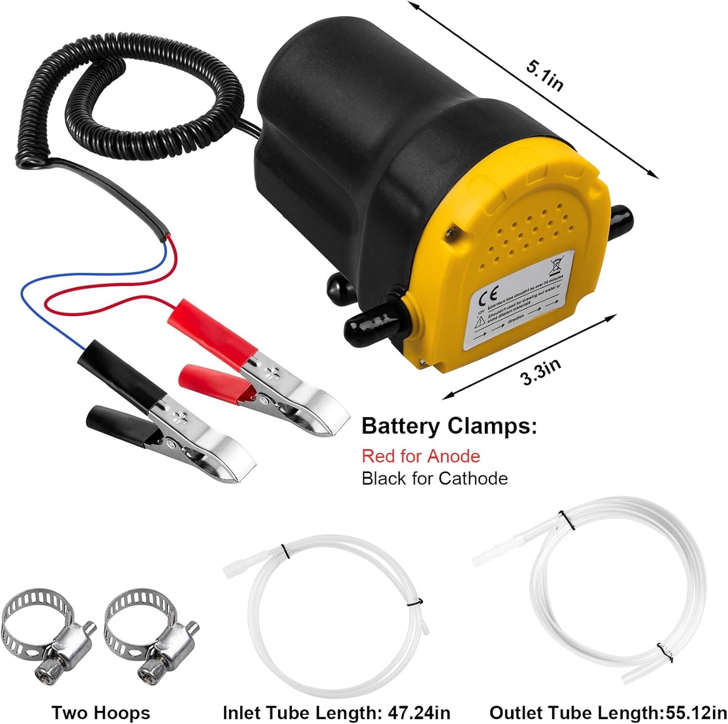 12V 60W Oil Extractor Pump, Upgraded Oil Change Pump, Diesel Fluid Transfer Pump Extractor Scavenge Suction for Car Boat Tractor Truck RV ATV