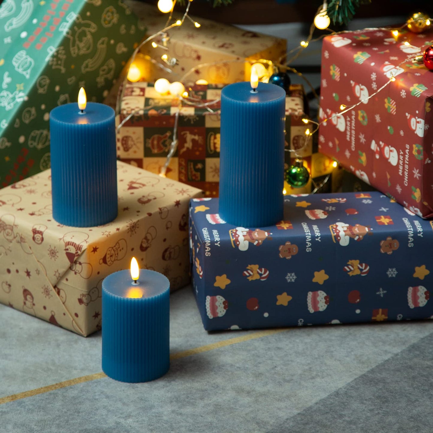 BEMOMENT LED Flickering Flameless Candles, Battery Operated LED Candles with10-Key Remote Control, Set of 3 (Dark Blue)