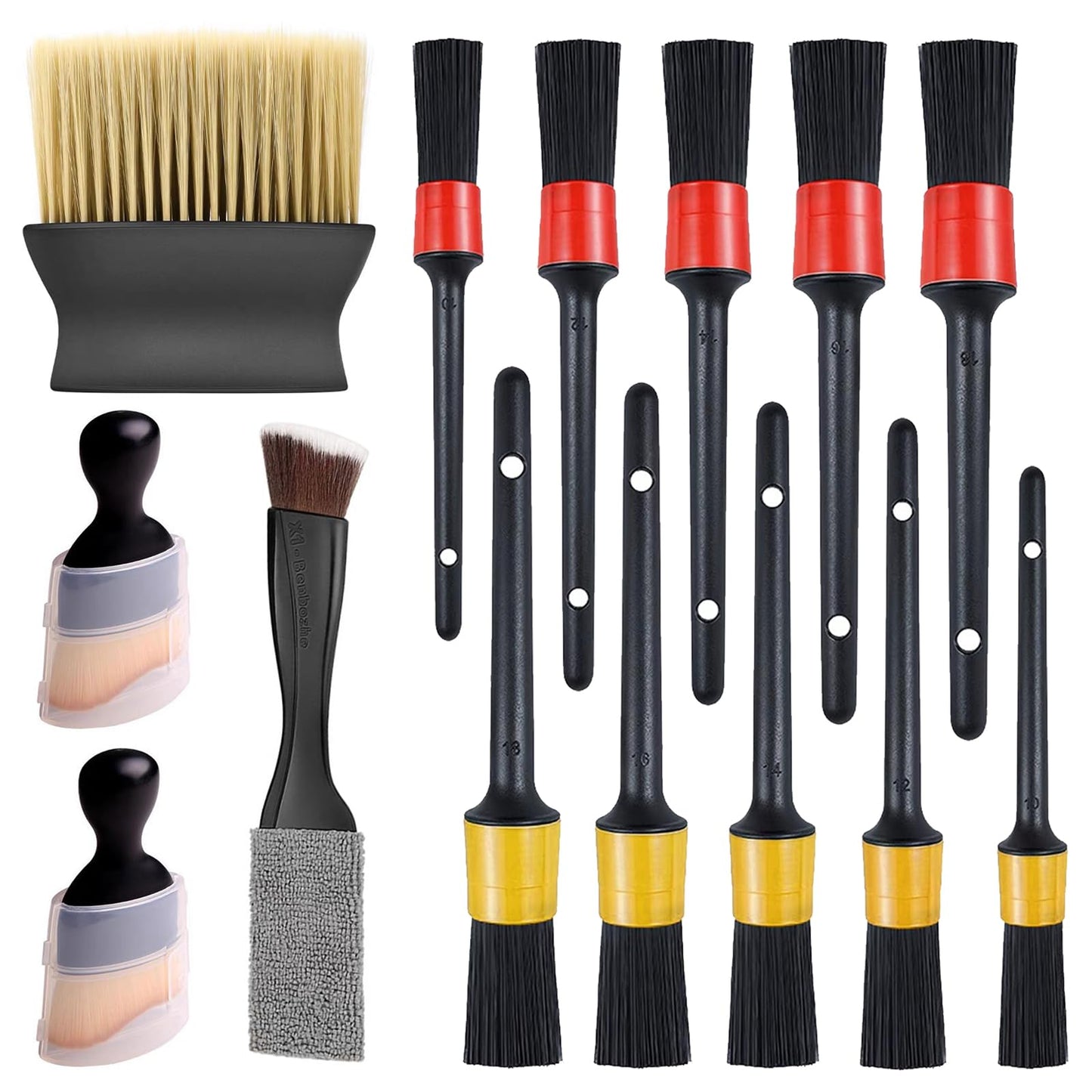 Yauhar 14Pcs Car Interior & Exterior Dusting Brush Set Contains Soft Cleaning Brushes, Auto Boars Hair Detailing Brushes, Double Head Brush for Automotive Air Conditioning Vent Dashboard Screen