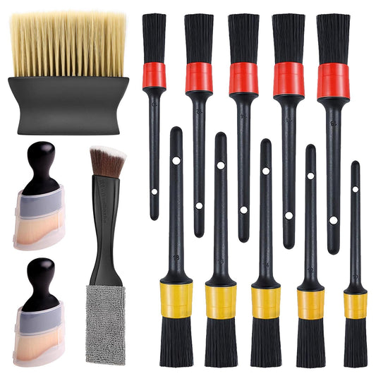 Yauhar 14Pcs Car Interior & Exterior Dusting Brush Set Contains Soft Cleaning Brushes, Auto Boars Hair Detailing Brushes, Double Head Brush for Automotive Air Conditioning Vent Dashboard Screen