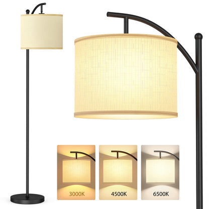 addlon Floor Lamp for Living Room with 3 Color Temperatures, Standing lamp with Linen lampshade for Bedroom, Office, Lamps with 9W LED Bulb Included - Black with Beige Lampshade