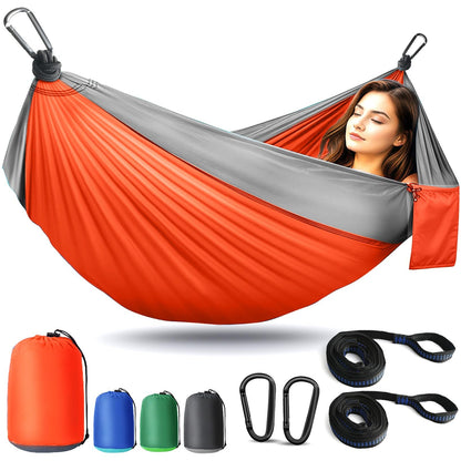 Camping Hammock Lightweight, Portable Hammocks Parachute Hammock with Two Tree Straps, Single or Double Travel Swing Nylon Camp Hammocks, Outdoor Essentials for Beach Backpacking Hiking, Blue