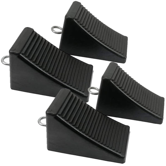 AFA Tooling - Heavy Duty Rubber Wheel Chocks w/Eyebolt Tie Off Handles - RV Wheel Chock for Front & Back Tires - Quick Grip Ribbed Design - Great for Your Camper, Trailer, RV, Truck, Car, ATV - 4 Pack