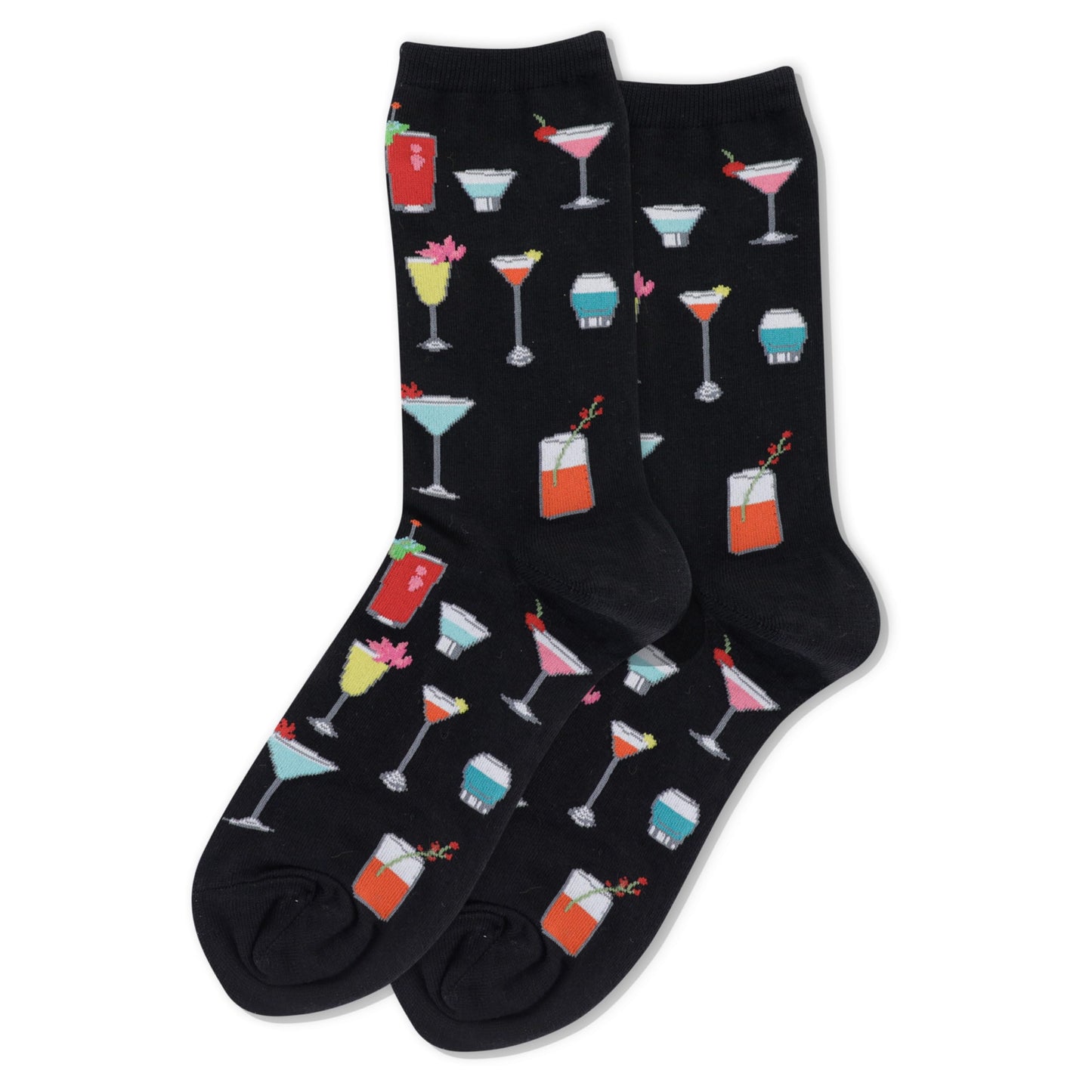 Hot Sox Women's Fun Drinks Crew Socks-1 Pair Pack-Happy Hour Cool & Funny Gifts, Cocktails (Black), Shoe Size: 4-10