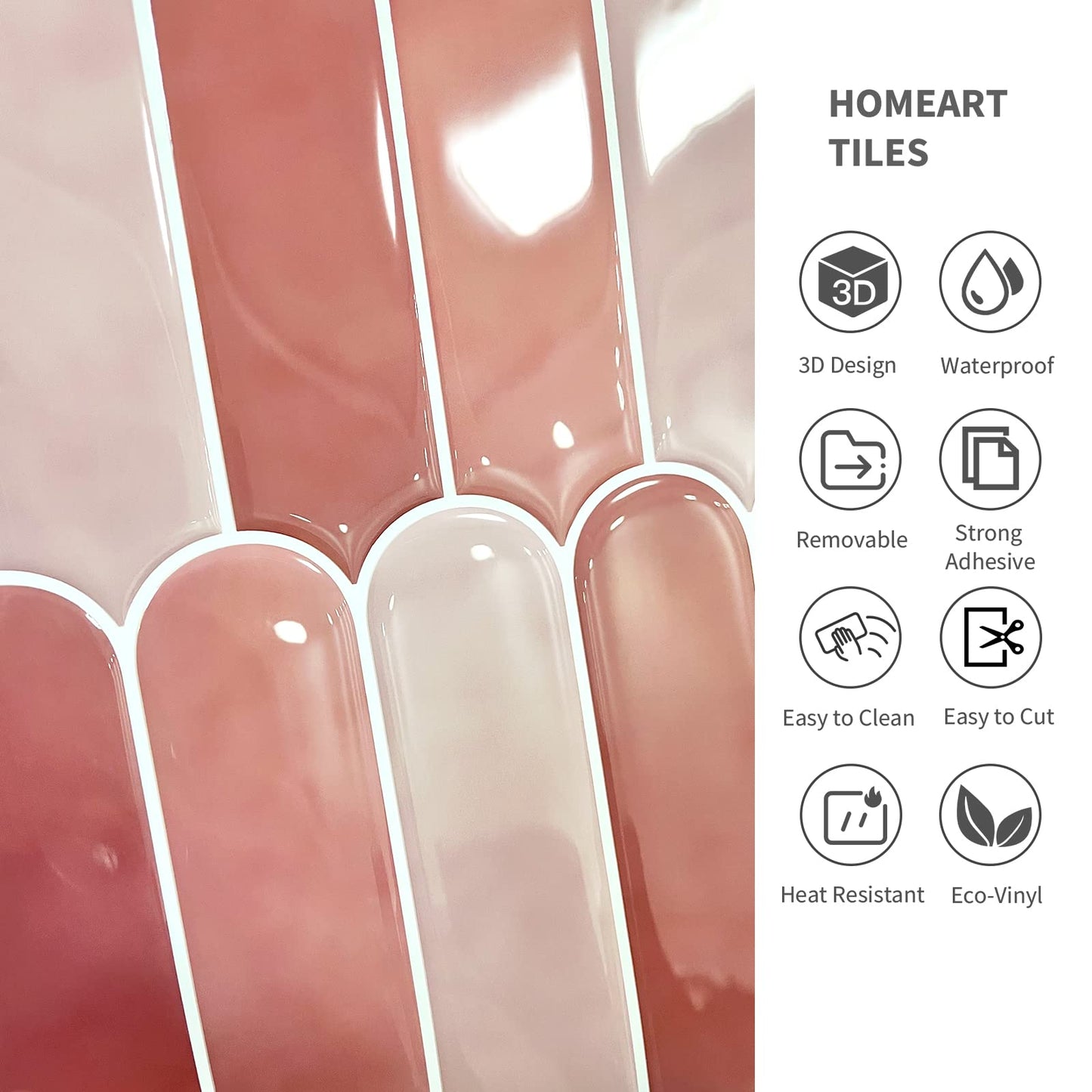 Pink Peel and Stick Backsplash Tile, Self Adhesive Feather Peacock Temporary Kitchen Backsplash Tiles 3D Stick on Wall Tiles Sticker (10 Sheets)